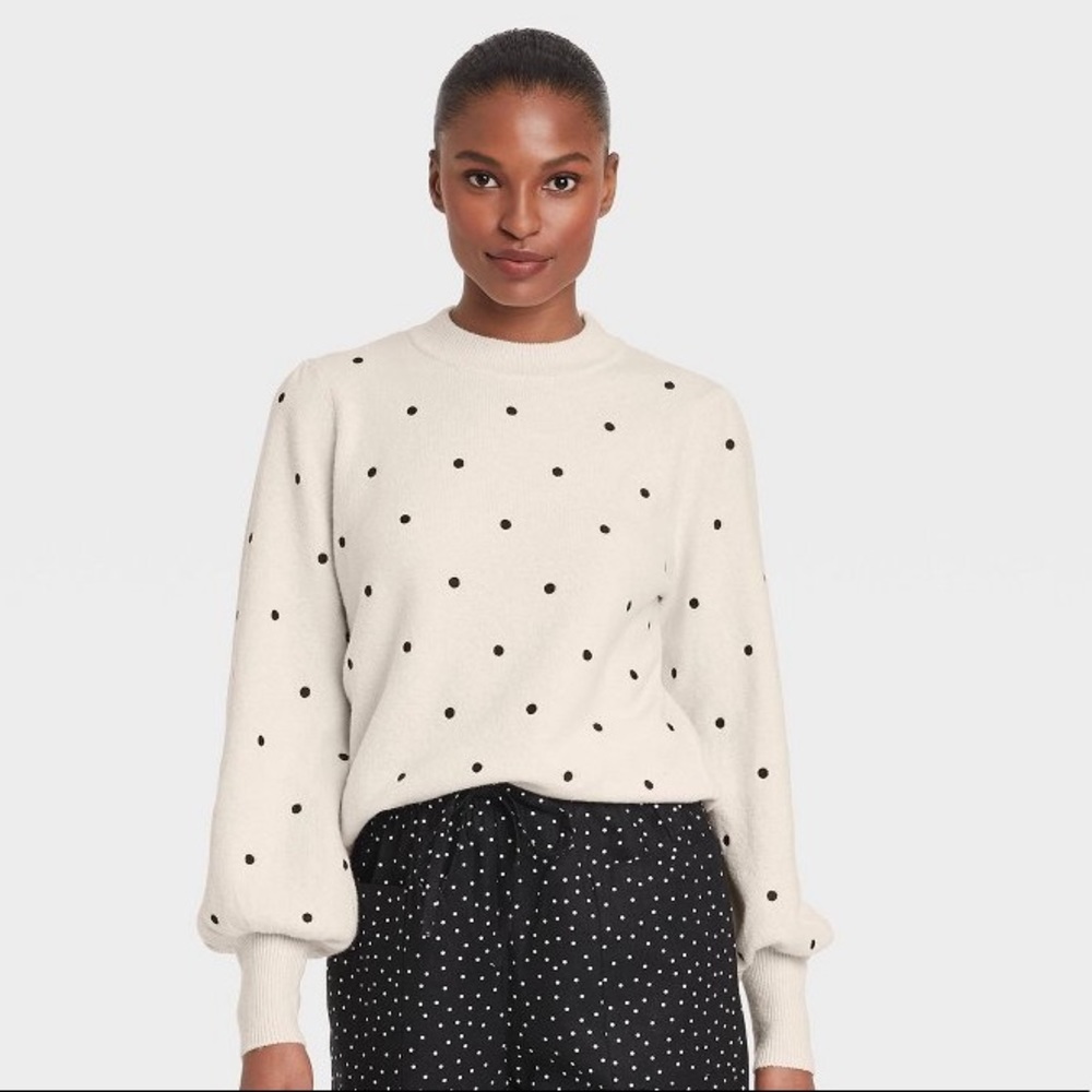 Who What Wear Polka Dot Balloon Sleeve Sweater
